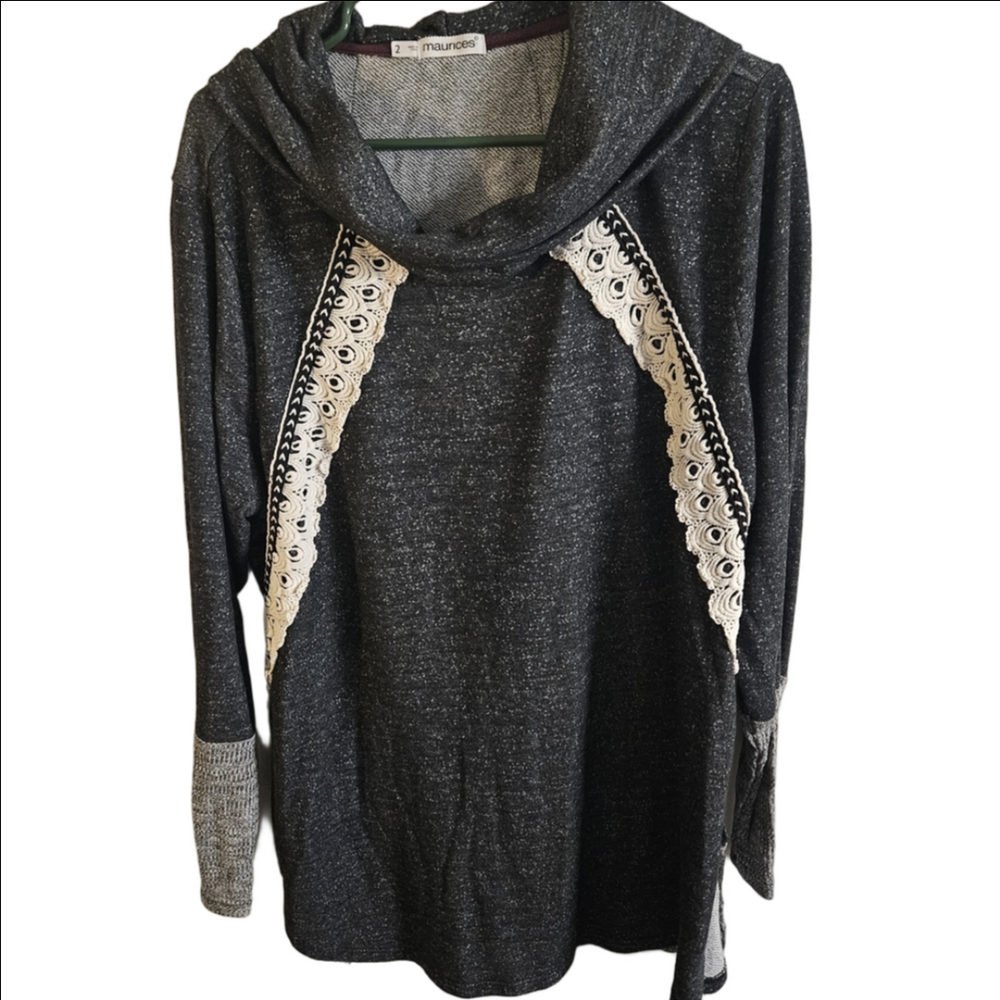 Maurices Women's Charcoal Sweater with Cream Lace